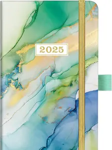 2025 Pocket Planner - Weekly & Monthly Planner with Pen Loop, Inner Pocket, 2 Bookmarks, Banded - Green