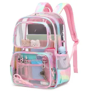 Rainbow Pastel Clear Backpack – Adorable Transparent School Bag for Teen Girls, Waterproof & Spacious with Cute Pockets everyday  backpack