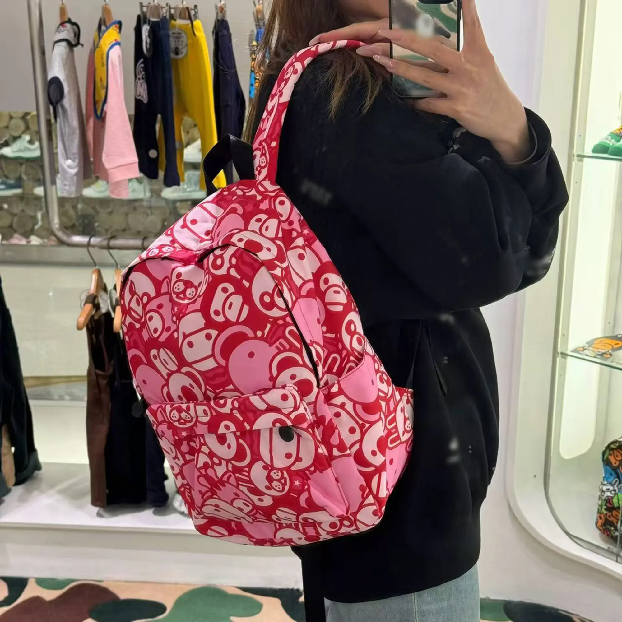 Cute Baby Milo Backpack, Cartoon Monkey Shark Pattern Casual Daypack, Camo Lightweight Large Capacity Waterproof School Backpack for Teen Girls Boys Students Travel Daily Use