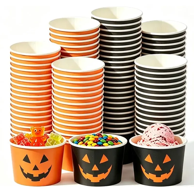 Halloween Party Disposable Tableware Paper Bowl Snack Box Ice Cream Cup Pumpkin Bowl Halloween Party Decoration Supplies