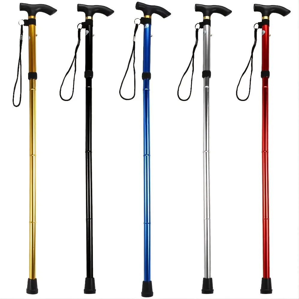 4-section Folding Ultra-light Adjustable Walking Stick, Telescopic Trekking Pole With Rubber Tip
