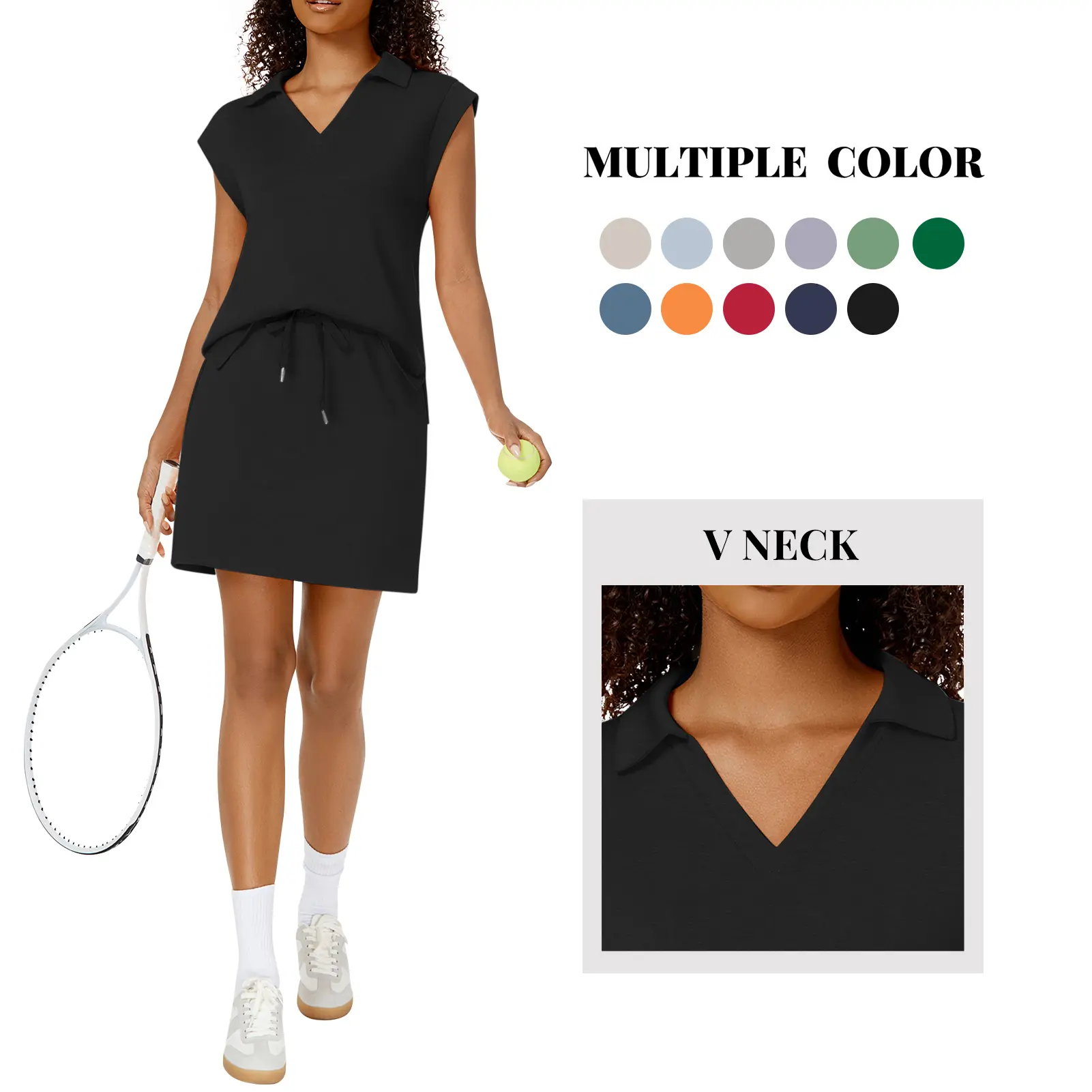 Women's 2-Piece Sets, Sporty Chic Workout Outfit with a Fitted Cap Sleeve Polo and High-Waisted Tennis Skort with Pockets, Two Piece Sets