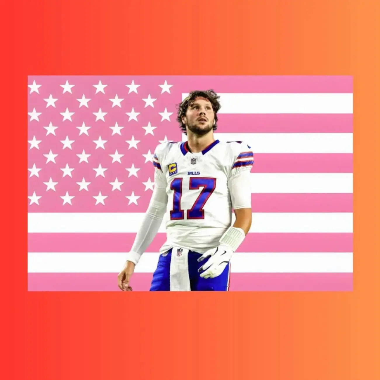 Josh Allen Pink American Flag Tapestry | Buffalo Bills #17 NFL Wall Art | Football Fan Gift | Sports Room Decor | Gift For Fan