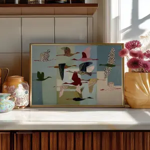 [Sale Up To 40%] [Unframed] Whimsical Birds Art Print, Colorful Crane Illustration, Modern Folk Decor