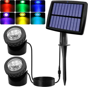 Solar Pond Spotlights, 2 in 1 RGB Color Changing Solar Underwater Lights 12 LED  Submarine Outdoor Landscape Spot Lights for Ganden Patio Pond Waterfall Fountain