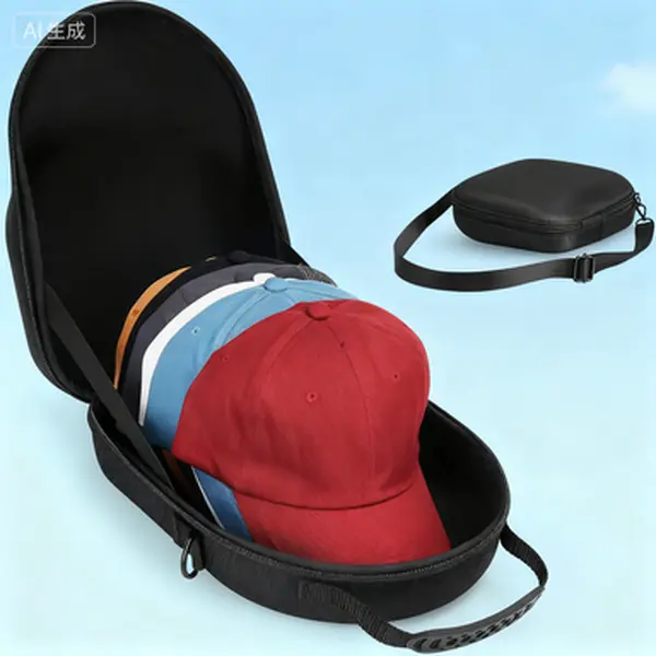 Black Portable Hard Hat Storage Case with Cover - 6-Cap Protective Organizer, Travel Carrier with Handle & Shoulder Strap for Home & Travel Use