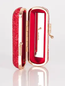 Christmas Gift Diamond Embellished Lipstick Storage Box, Luxury High-Quality Mini Portable Makeup Mirror Organizer, Perfect for Valentine's Day