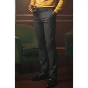 Barabas Men's Grey Chino Pants - Fitted Above the Ankle Casual & Formal Spandex Stretch Cotton Pants with Elastic Waistband Menswear Motocross Fabric Original