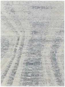 HomeRoots 566638 6 x 9 ft. Abstract Hand Knotted Worn Faded Rectangle Area Rug, Ivory, Gray & Blue