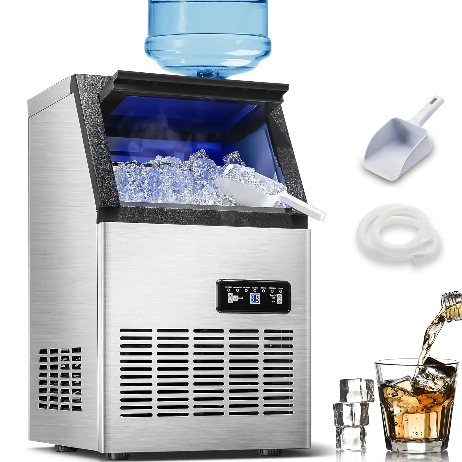 Freestanding Stainless Steel Ice Machine (ICBZS40SS01A) – 120LBS/24H Commercial Capacity, 40 Cubes/Cycle, Adjustable Ice Thickness, LCD Control, Self-Cleaning, Quiet Operation for Home, Restaurant tiktokshopbacktoschool