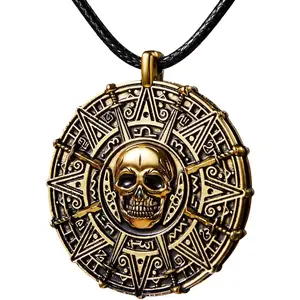 Halloween Pirate Coin Necklace Pirate Skull Necklace Accessories for Men Women Halloween Cosplay, Pirates Costume, Halloween Dress Up Party Favors