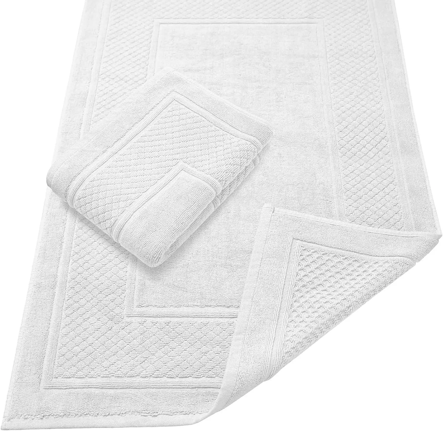 Avalon Towels White Bath Mat - 100% Cotton Set of 2 Absorbent Bathmat - Bathroom Mats Quick Dry Bath Mats for Bathrooms (22X34 Inches) Avalon Textile