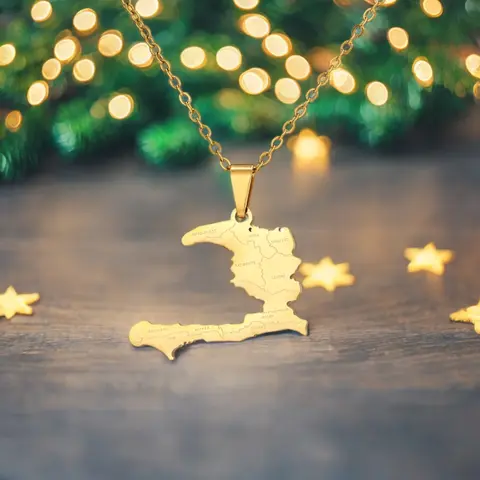 【Christmas Gift Ideas】Titanium Steel Haiti Map Pendant Chain Necklace, Casual Style Daily Jewelry, Birthday Gift for Couples, Minimalist
