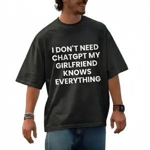 Women's "I Don't Need ChatGPT My Girlfriend Knows Everything" Funny Graphic Print Tshirt, Vintage Acid Wash Oversized Casual Fashion Short Sleeve Cotton Top, Sarcastic Humor Couple Gift, Retro Y2K Streetwear Loose Fit Shirt tiktokshopspringglowup,summervi