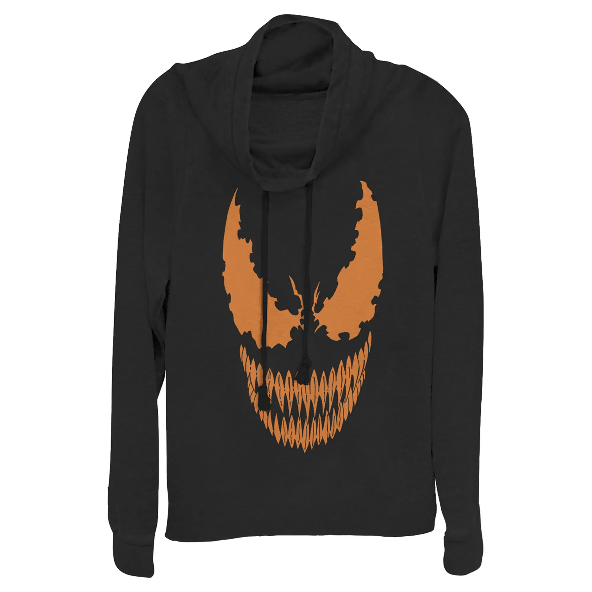 Juniors Womens Marvel Halloween Venom Scary Face Costume Cowl Neck Sweatshirt