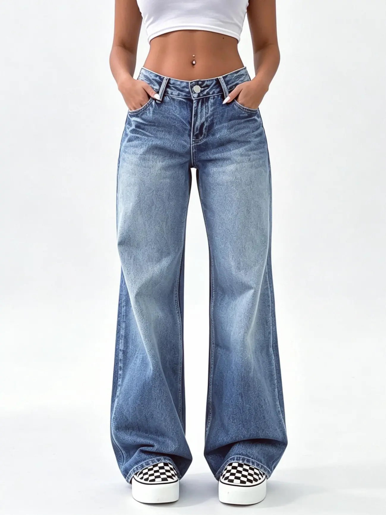 Womenswear Straight Leg Jeans for Women,High Waisted WideLeg loose Microelastic Boyfried Denim Pants Blue, loose denim pant Bottom