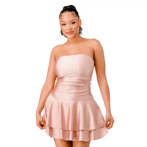 Glitter go out tube dress double layered(pink)