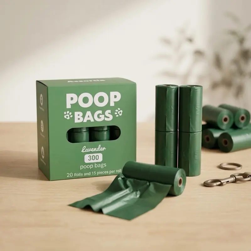 Biodegradable Doggy Poo Waste Trash Bags - Leak-Proof, Eco-Friendly, 300 Count Refill Rolls, Easy to Use & Disposable for Pets, Green