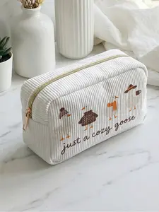 1 piece of cute goose pattern, cozy goose 2D printed makeup bag, Makeup Pouch, large capacity design, suitable for all seasons/general use, can hold daily skincare products and various cosmetics, liftable for daily life and travel