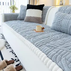 Modern Quilted Embroidery Fleece Sofa Cover, Couch Slipcover, 1 Count Anti-slip Sofa Slipcover, Universal Sofa Protector, Soft and Comfortable Sofa Protector for Home Living Room Bedroom Office Decor