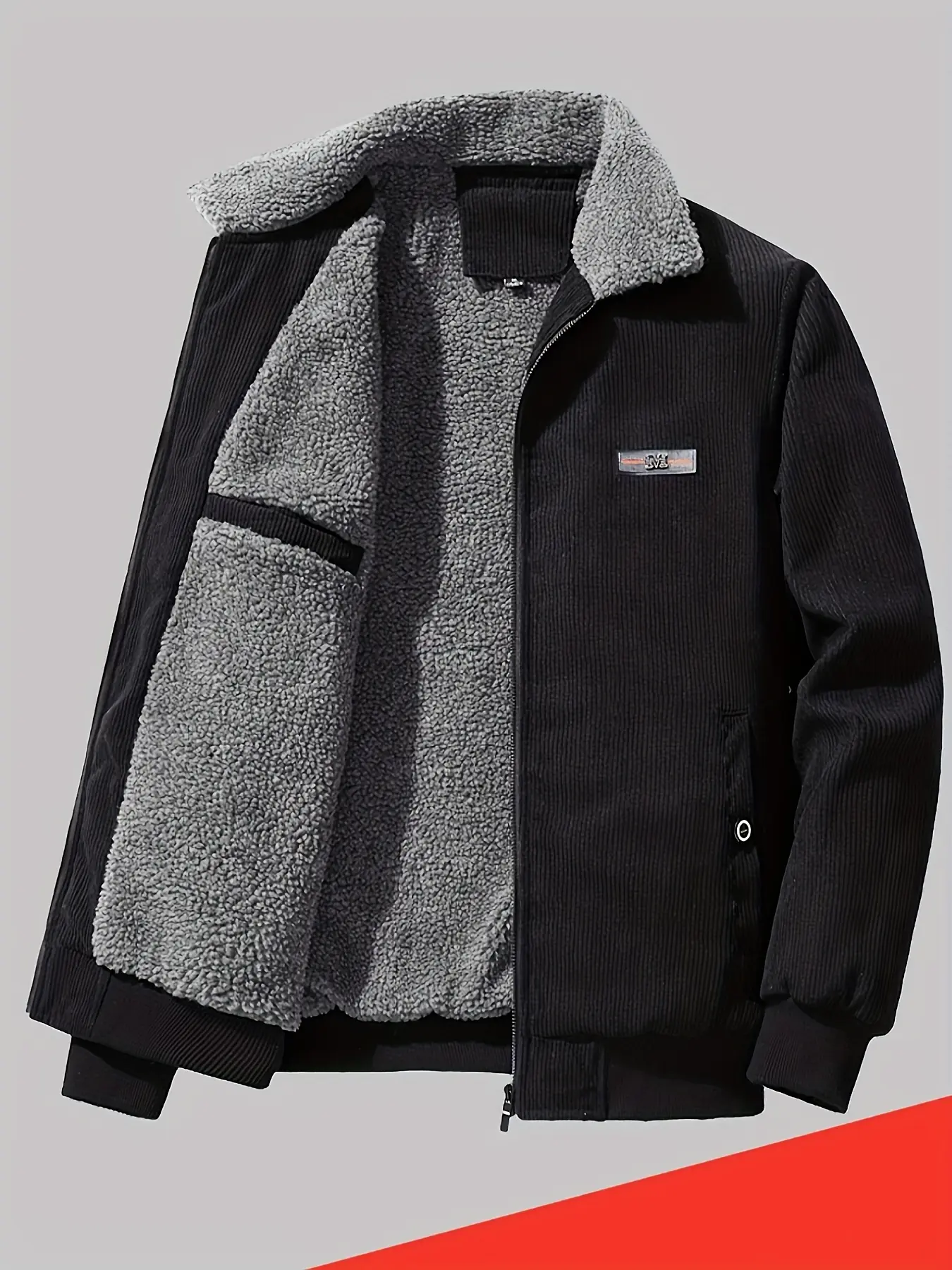 Men's Autumn Winter Jacket Stand Collar Cotton Coat Fleece Lined Thick Corduroy Workwear Warm Cotton Jacket Fashion Menswear Black Casual