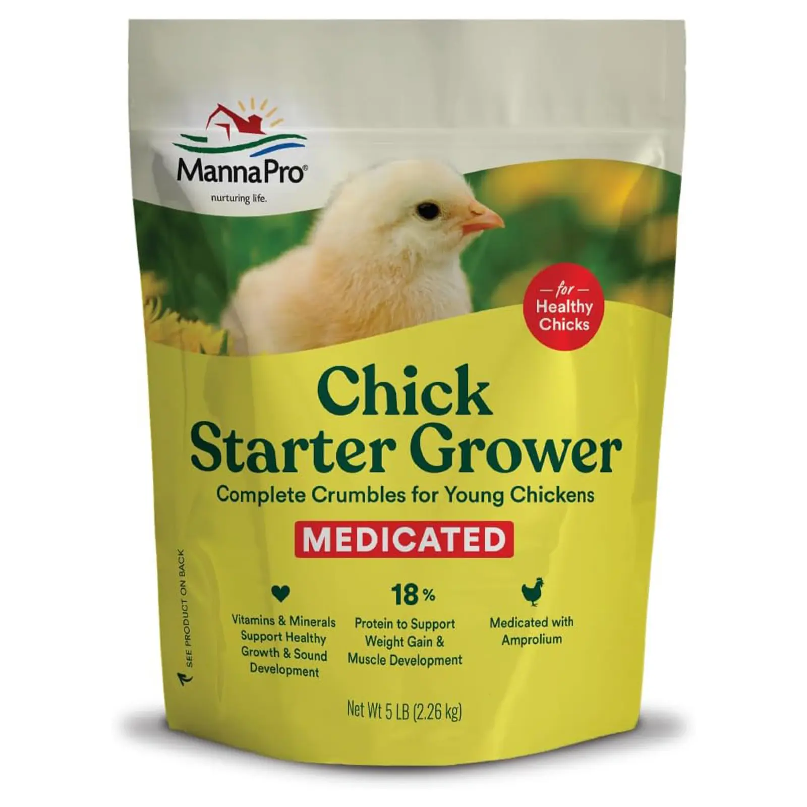 Manna Pro Medicated Chick Starter Grower Feed, Amprolium & Protein, 5 lb Complete Chick Feed Crumbles, Amprolium for Coccidiosis Prevention, High Protein Nutrition for Growing Chicks, Made in USA