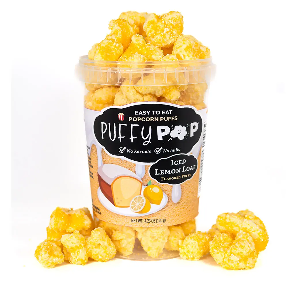 Puffy Pop Iced Lemon Loaf (GF) Milk-Sugar Natural Flavor Popcorn Puffs - No Kernels, No Hulls, Low-Salt, Easy-to-Eat Snack