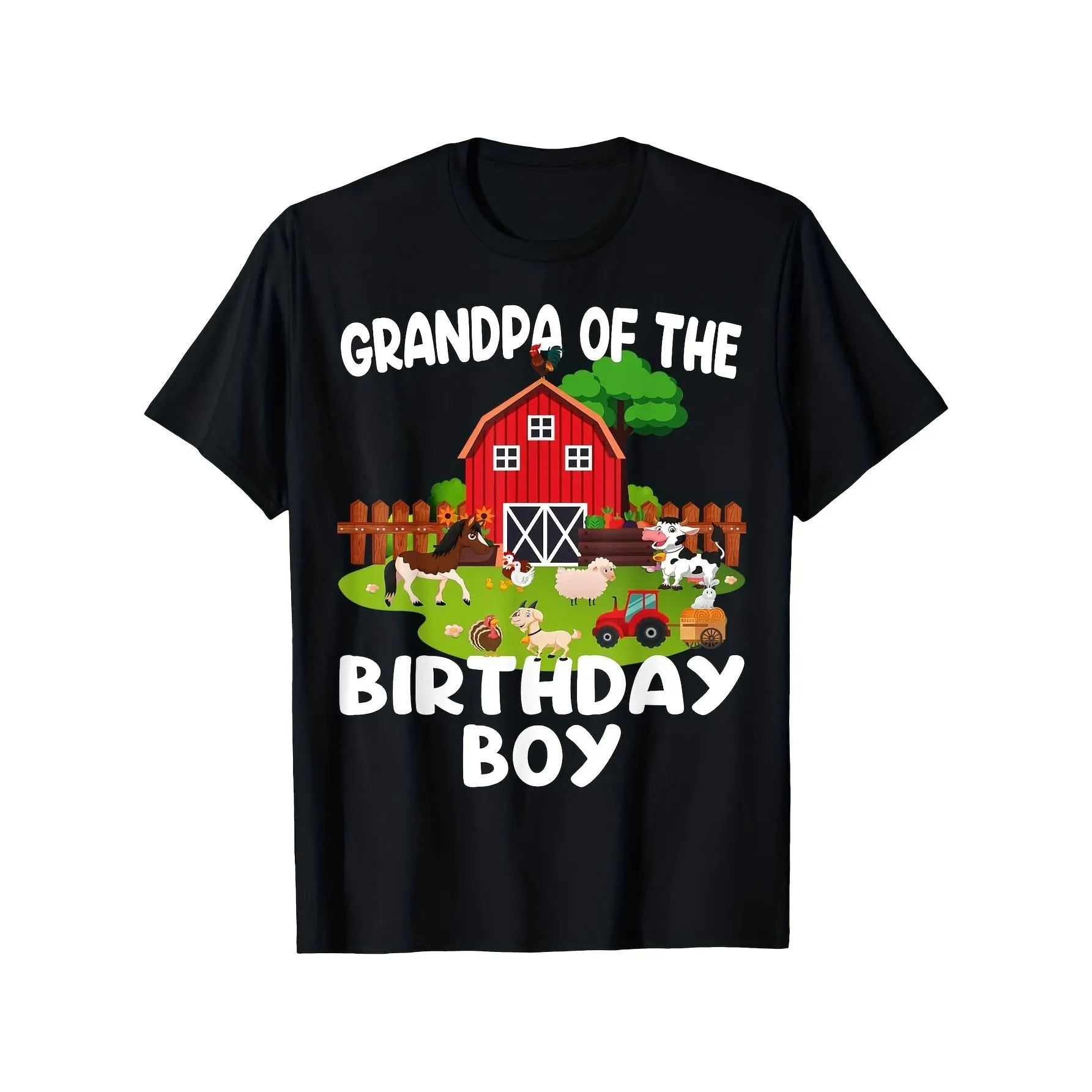 Men'S Barnyard Birthday Farm Print T-Shirt Soft Br unisex soft cotton short sleeve t shirt, vintage graphic casual tee for men women teens, perfect birthday holiday gift for camping travel gym daily street  wear