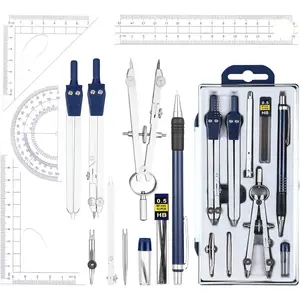13 Pcs Geometry Set for Students Math Protractor Compass with Rulers Mechanical Pencil Lead Refills Storage Box Drafting Drawing Kit for School Class