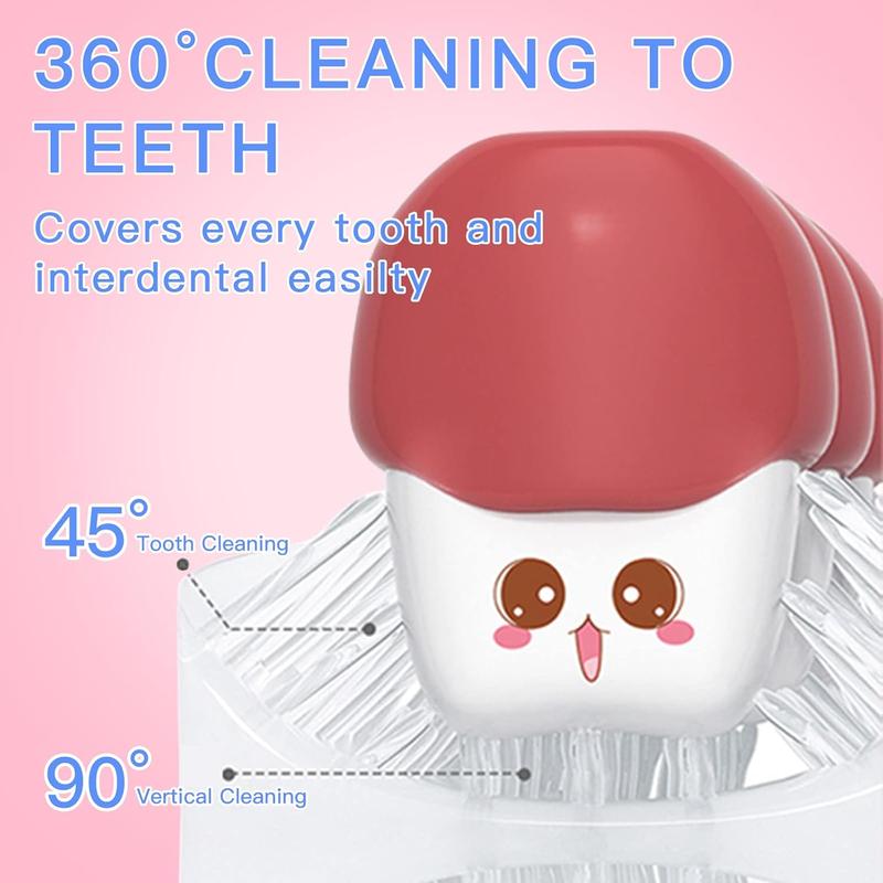 Kids Electric U Shaped Toothbrush Children Rechargeable Sonic Toothbrush Toddler baby toothbrushes with1-4 Brush Heads Full Mouth 6 Cleaning Modes Oral hygiene