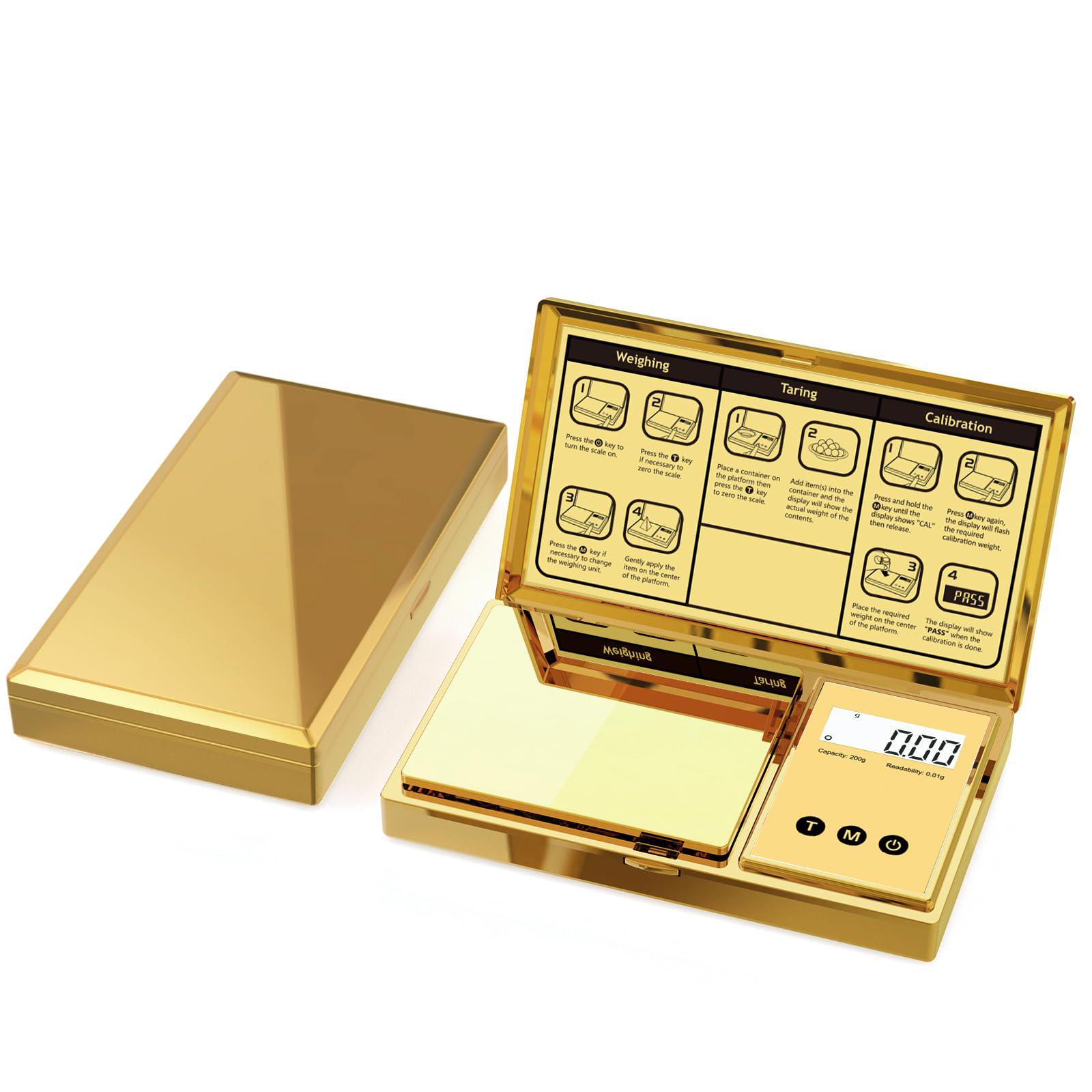 Digital Pocket Gram Scale 0.01g Accuracy,6 Units 200g Mini Digital Scale Grams,Tare Function Small Food Scale,Jewelry Scale,Ounces Grains Milligram Scale (Golden/Batteries Included)