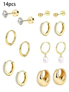 Elegant Geometric Design Hoop Earrings & Stud Earrings, Fashion Jewelry for Party, Daily Clothing Decor, Trendy All-match & Exquisite Jewelry for Birthday Gift