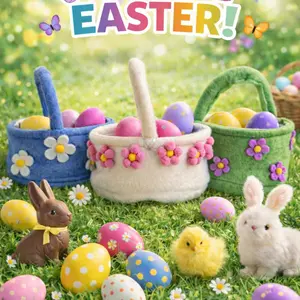 Easter Felt Basket with Handle for Kids Egg Hunt, Colorful Spring Decor for Children, Perfect for Candy and Egg Collecting, Party Favors