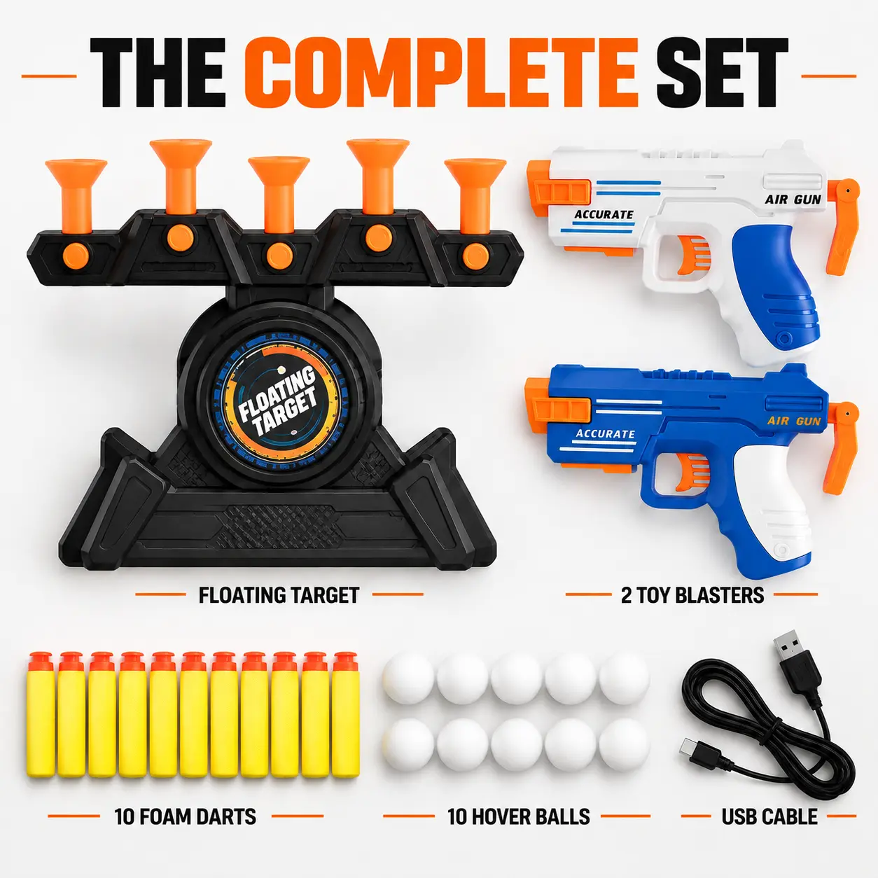 Hover Shot Floating Ball Shooting Target Game for Nerf Guns, Shooting Toy Set for Boys Age 6+, Birthday Gift Toy with Foam Balls, Gun, Targets & Darts