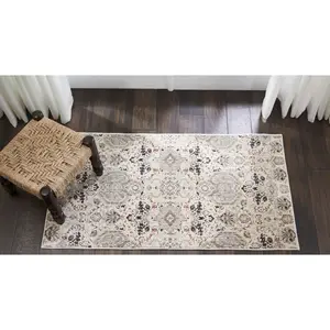 Nourison Silver Screen Grey/Slate Area Rug, Charming Flowers Floral Motif, Expert Weaving Laid-Back Luxe, 2'2"x3'9", for Interior Use, Home Decor Rug, Household Decorative Rug