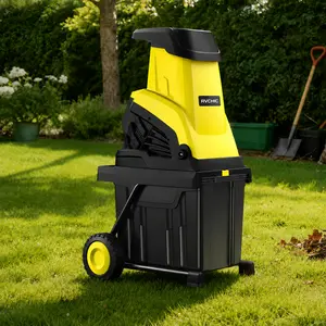 RVCHIC 15A Electric Wood Chipper Shredder, Portable Garden Mulcher with 10 Gal Bin, 1.77-Inch Branch Capacity, 21:1 Yard Waste Reduction for Lawn, Garden and Backyard Cleanup