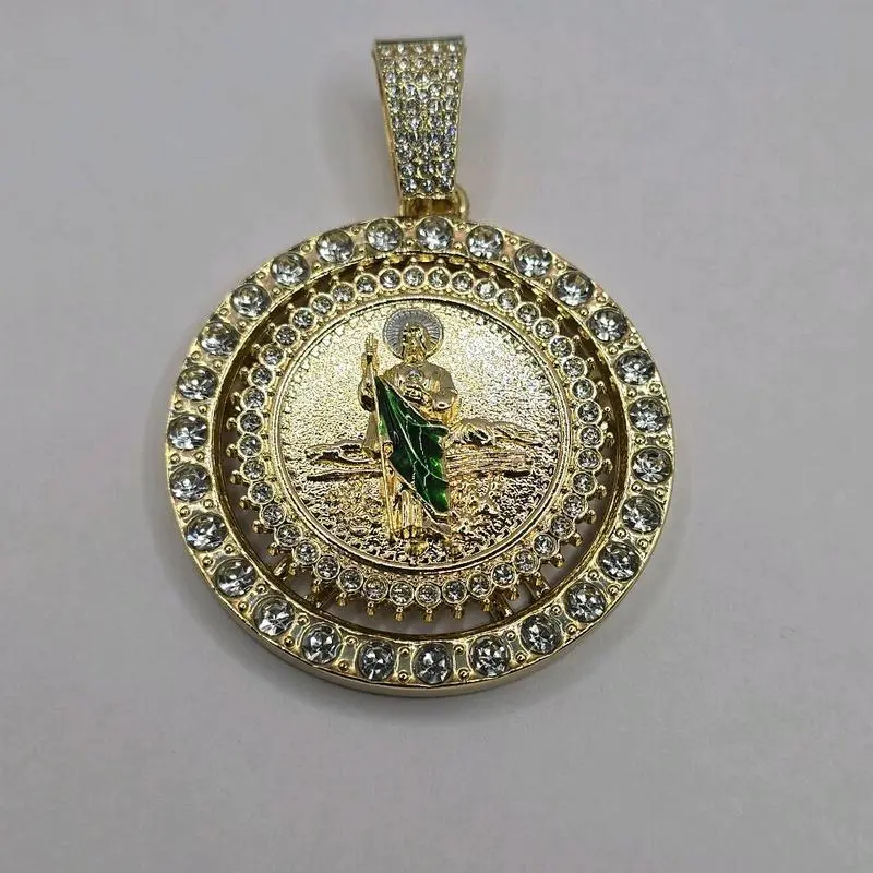 SAINT JUDE religious pendant rotable 60MM gold-plated with clear stone's NO CHAIN SAINT JUDE religious pendant rotable 60MM gold-plated with clear stone's NO CHAIN