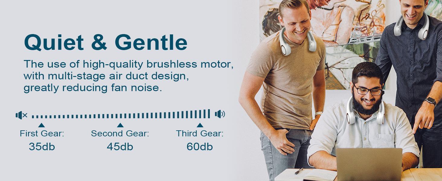 Hands-free car neck fan with cooling technology and up to 8 hours battery life, rechargeable bladeless design, perfect for exercise, driving, and travel; earphone-style to keep face, neck, and shoulders cool