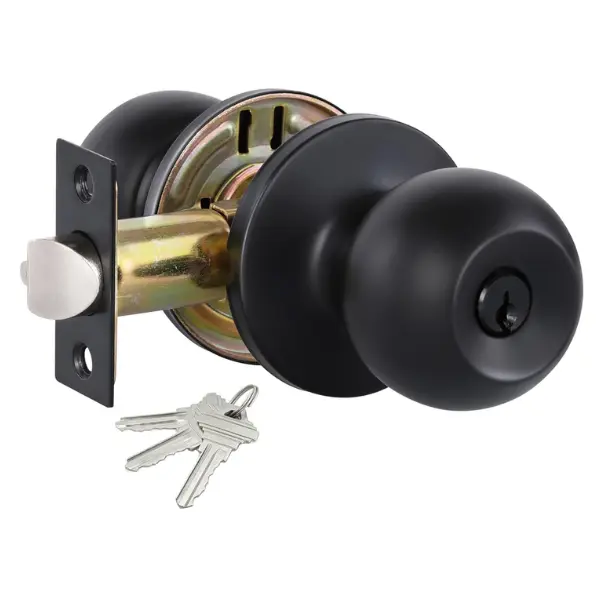 Matte Black Door Knobs with Lock and Keys, Interior/Exterior Door Knob for Bedroom or Bathroom, Entry Door Lock