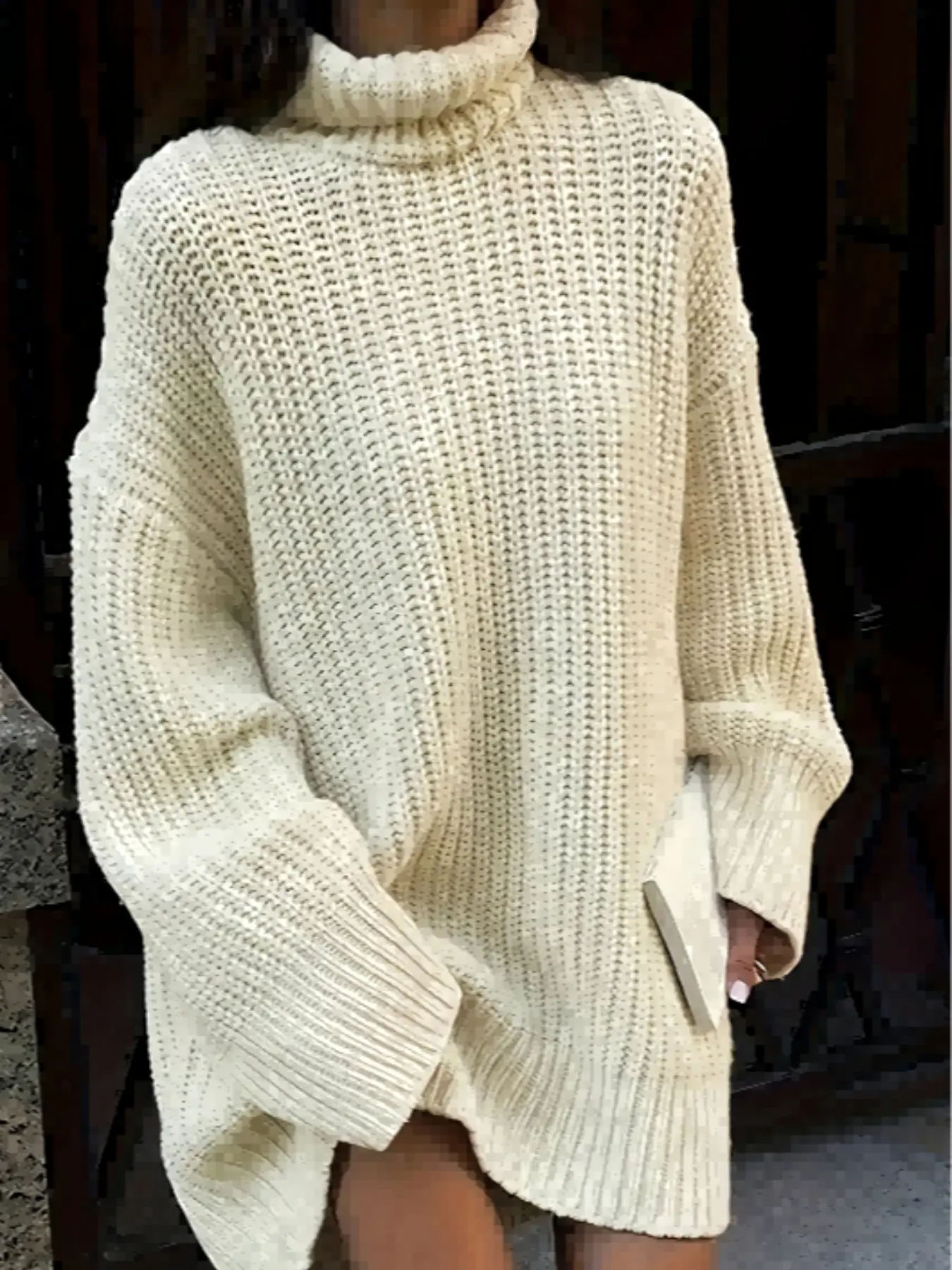 Women's High Neck Chunky Knit Sweater, Loose Long Sleeve Plain Top, Fall & Winter Warm Fitted Casual Wear