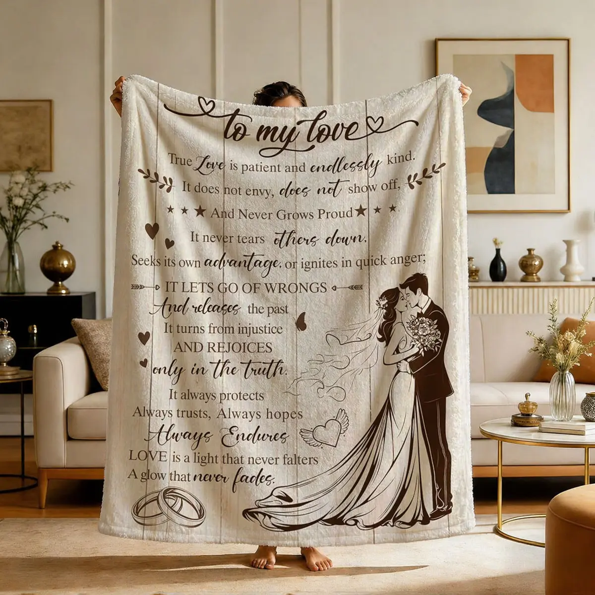 Comfortable 'to My Love' Wedding Vow Print Flannel Blanket, Warm Soft Anti-Pilling, Ideal Gift for All Seasons