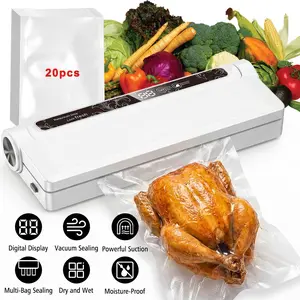 Food Saver Vacuum Sealer Machine, 75KPA Strong Suction for Dry/Wet Foods, Digital Countdown Timer, Compact Design with LED Lights, Includes 20 Vacuum Seal Bags, Ideal for Home Kitchen Use#fathersdaygift