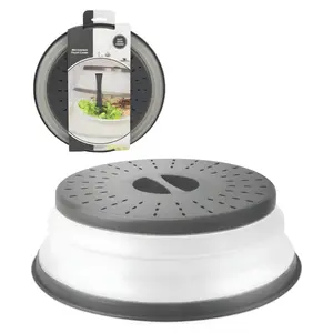 Collapsible Microwave Splatter Cover for Food, Medium Charcoal, Vented Silicone Plate and Dish Cover with Handle, BPA-Free Kitchen Gadget for Meal Prep