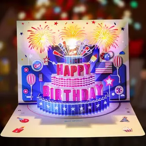Birthday Cards,,Light and Music Greeting Cards with Blowable Pop Up Cake,Happy Birthday Card for Women Men