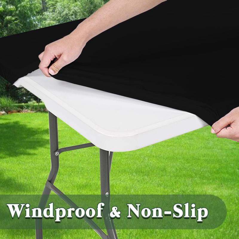 6 Pack Picnic Table Cover Fitted Tablecloth for 6 Foot Rectangle Tables Elastic Waterproof Stretch Washable Patio Folding Outdoor Spandex Table Cloth for Camping Banquet and Parties (Black,30" x 72")