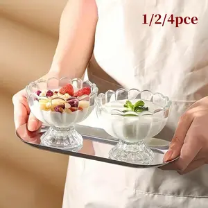 Aesthetic Viral Tulip-Shaped Borosilicate Glass Dessert Bowls Cups, Food Grade BPA Free Clear Reusable Drinkware, Trendy Servingware Snack Bowl for Ice Cream Cocktails, Ideal Gift for Wedding Birthday Christmas Holiday Parties