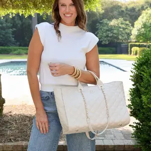 Melissa Cream Quilted Tote Bag - Stylish and Simple Design for Everyday Use