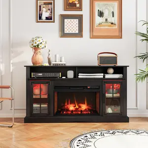 COSTWAY - Fireplace TV Stand with Remote Controls and Thermostat for TVs Up to 50 Inch-Black
