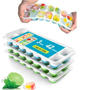Ice Cube Trays for Freezer - 3 Pack 42 Cubes, Easy to Release Silicone Ice Trays with Spill-Resistant Lids, Reusable Ice Tray,Stackable and BPA-Free, Perfect for Cocktails, Drinks,and Ice Coffee