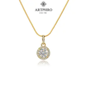 ARTPHRO Cubic Zirconia Pendant Necklace – Elegant Round Halo Design, Perfect Gift For Girlfriend